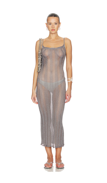 Lovers And Friends Oliviyah Wavy Knit Midi Dress In Metallic Silver. Size Xxs. Also In Xs, S, M, L, Xl. 
