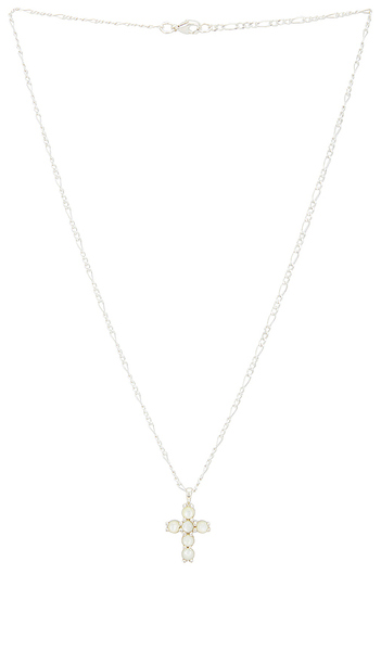  Maple Cross Chain Necklace In Metallic Silver. Size 50mm. Also In 50cm, 60cm. 
