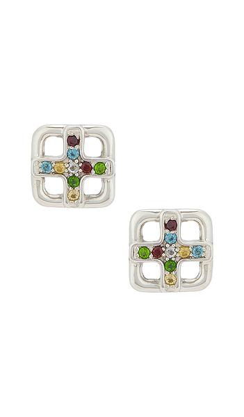  Maple Cross Earrings In Metallic Silver. 