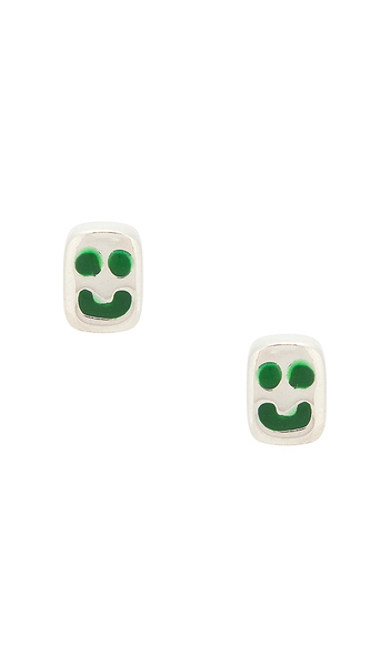  Maple Smiley Earrings In Metallic Silver. 