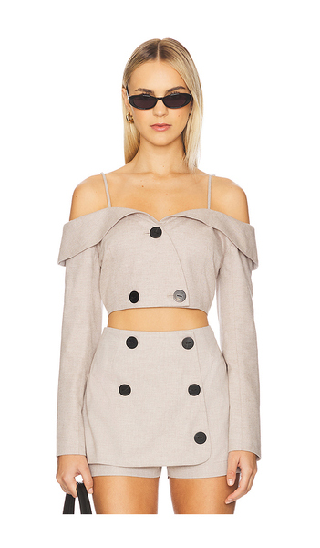  Matthew Bruch Off Shoulder Double-breasted Top In Beige. Size 2. Also In 6. 