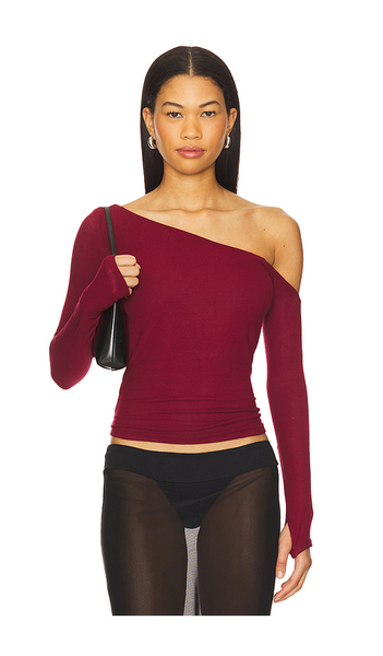  Michael Lauren Magdaleno Asymmetrical Fitted Cold Shoulder Long Sleeve Top In Burgundy. Size S. Also In Xs, M, L, Xl. 