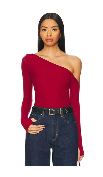  Michael Lauren Magdaleno Asymmetrical Fitted Cold Shoulder Long Sleeve Top In Red. Size S. Also In Xs, M, L, Xl. 
