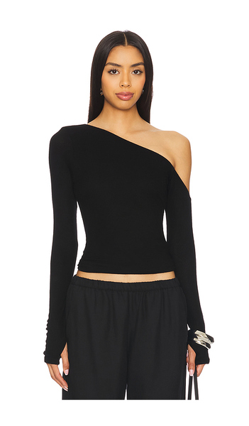  Michael Lauren Magdaleno Long Sleeve Asymmetrical Fitted Cold Shoulder Top In Black. Size Xs. Also In S, M, L, Xl. 
