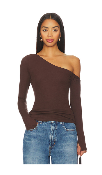  Michael Lauren Magdaleno Long Sleeve Fitted Asymmetrical Cold Shoulder Top In Brown. Size S. Also In Xs, M, L. 