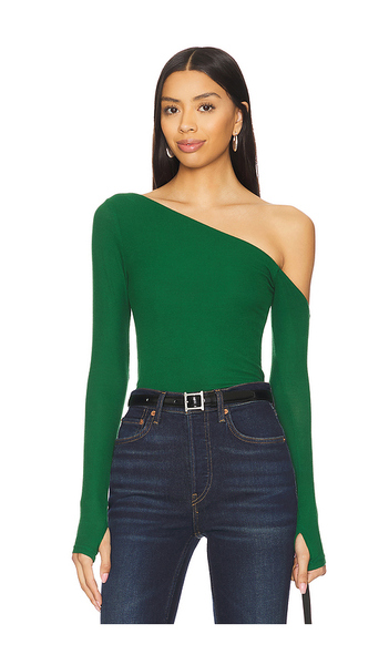  Michael Lauren Magdalino Asymmetrical Fitted Cold Shoulder Long Sleeve Top In Green. Size Xs. Also In Xl. 
