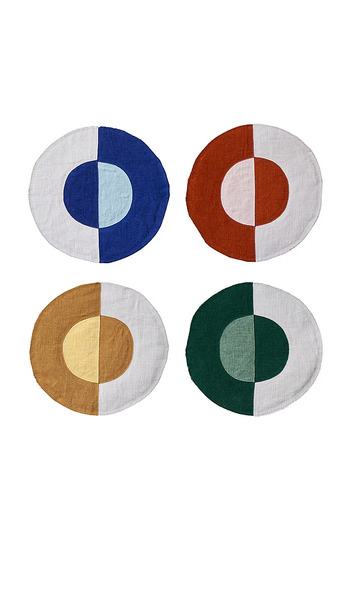  Misette Linen Embroidered Coasters Set Of 4 In Red. 