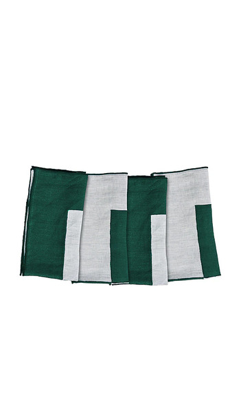  Misette Linen Embroidered Napkins Set Of 4 In Green. 