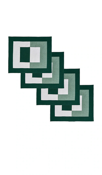  Misette Linen Embroidered Placemats Set Of 4 In Green. 