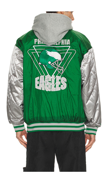 Mitchell & Ness Nfl Eagles Diamond Fusion Vintage Logo Button Front Jacket In Green. Size M. Also In L. 