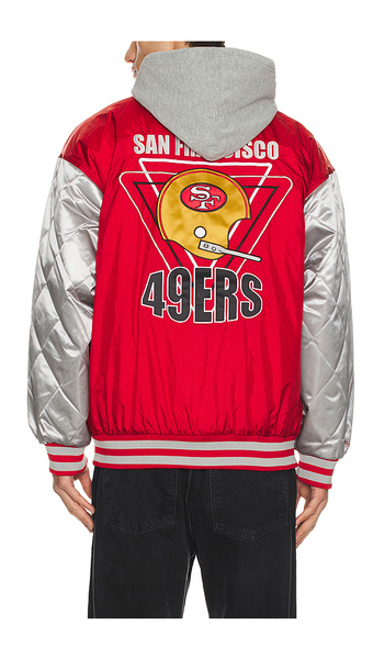 Mitchell & Ness Nfl 49ers Diamond Fusion Vintage Logo Button Front Jacket In Red. Size S. Also In M, L. 