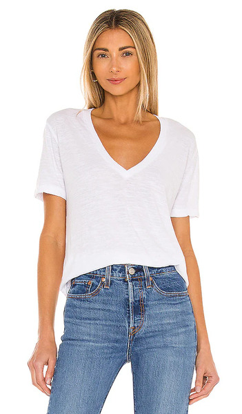  Monrow Oversized V Neck Tee In White. Size Xs. Also In S. 