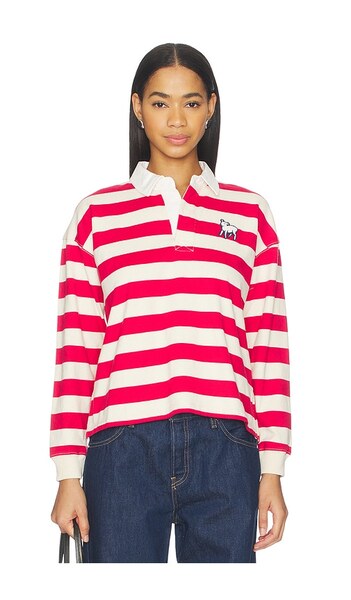  Mother The Boxy Match Polo In Red,cream. Size Xs. Also In L. 