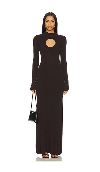  Nicholas Diantha Long Sleeve Midi Dress With Circle Cutout In Chocolate. Size Xs. Also In S, M, L, Xl. 