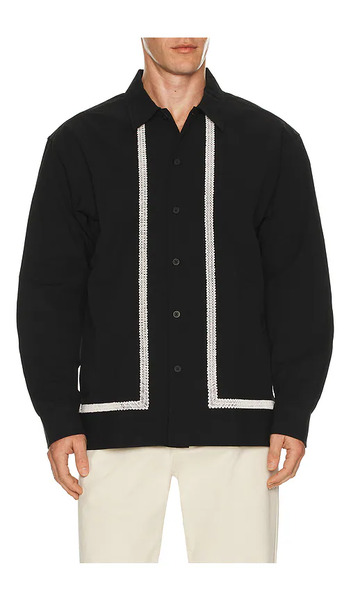  Nn07 Reed Embroidered Button Up Overshirt In Black. Size S. Also In M, Xxl/2x. 