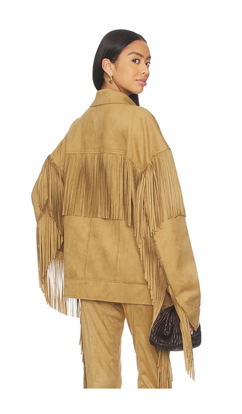  Norma Kamali Fringe Oversized Jean Jacket In Tan. Size S. Also In Xs, M, L. 