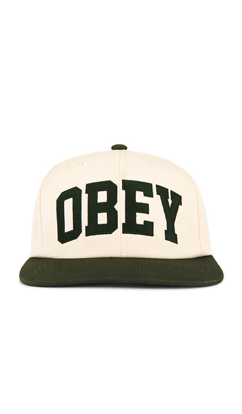  Obey Collegiate 6 Panel Strapback In Cream. 