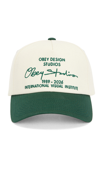 Obey Design Studio 5 Panel Strapback Hat In Green. 