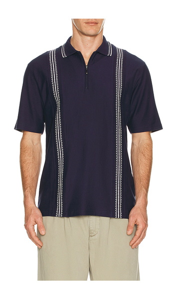  Palmes Panel Zip Polo In Navy. Size S. Also In M, L, Xl/1x. 