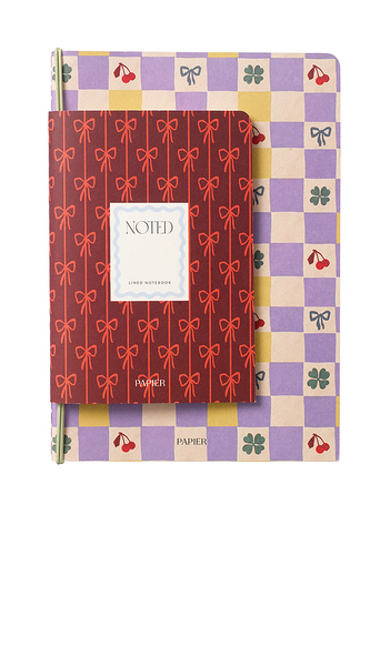 Papier Checkerboard & Bows Softcover Notebook Set Of 2 In Purple. 