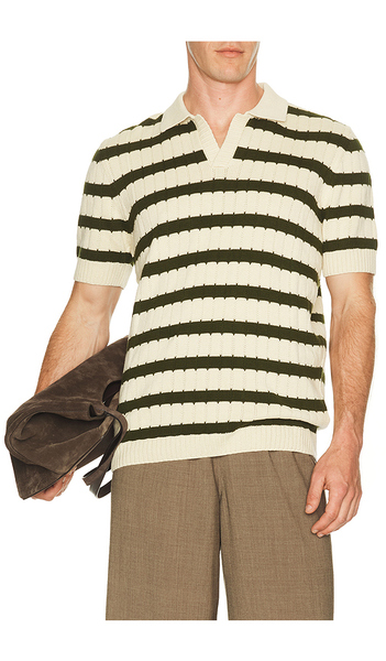  Percival Stine Knitted Polo In Cream. Size S. Also In M, L, Xl/1x. 