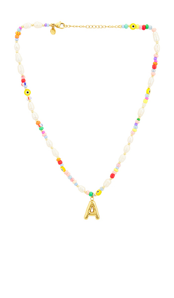  Petit Moments Beaded Pearl Bubble Initial Necklace In Pink,metallic Gold. Size B. Also In C, F, H, P. 