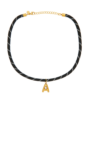  Petit Moments Bubble Initial Paracord Necklace In Black. Size A. Also In B, C, D, E, F, G, H, J, K, L, M, N, O, P, R, S, T. 