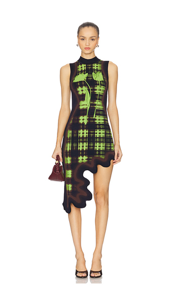  Ph5 Brooklyn Wavy Dress In Black,green. Size Xs. Also In S. 