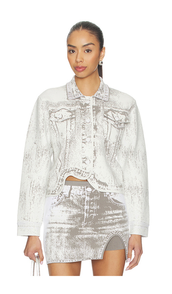  Ph5 Hana Denim Print Oversized Jacket In Grey,white. Size Xs. Also In S, M. 