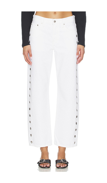  Pistola Lexi Mid Rise Bowed Straight Jeans In White. Size 24. Also In 25, 26, 27, 28, 29, 30, 32, 33. 