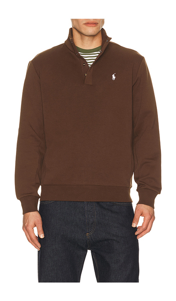 Polo Ralph Lauren Long Sleeve Double Knit Tech Snap Mocknock Pullover In Brown. Size S. Also In M, L, Xl/1x, Xxl/2x. 