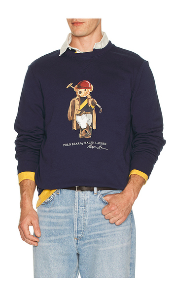  Polo Ralph Lauren Long Sleeve Fleece Society Bear Crewneck Sweatshirt In Blue. Size S. Also In Xl/1x, Xxl/2x. 