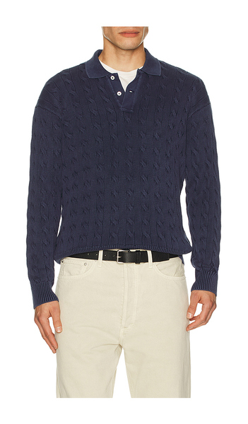  Polo Ralph Lauren Long Sleeve Garment Dyed Cable Knit Polo Sweater In Blue. Size S. Also In M, L, Xl/1x, Xxl/2x. 