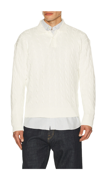  Polo Ralph Lauren Long Sleeve Garment Dyed Cable Knit Polo Sweater Relaxed Fit In White. Size S. Also In M, L, Xl/1x, Xxl/2x. 