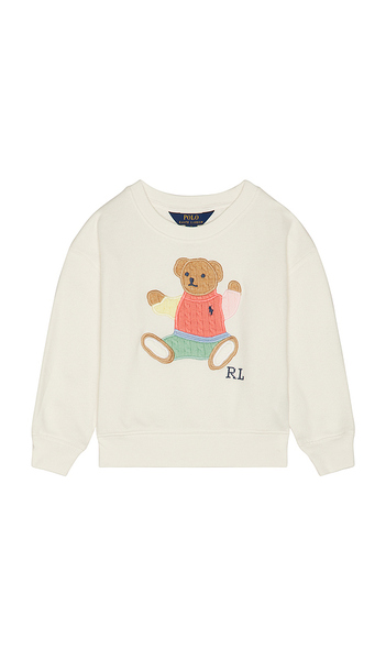  Polo Ralph Lauren Long Sleeve Lightweight Terry Cable Knit Bear Crewneck In White. Size 2. Also In 3, 4, 5. 