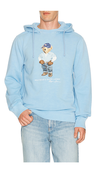  Polo Ralph Lauren Long Sleeve Vintage Fleece Novelty Denim Bear Hoodie In Blue. Size S. Also In M, L, Xl/1x, Xxl/2x. 