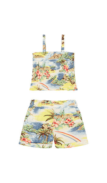  Polo Ralph Lauren Printed Rayon Challis Smocked Top With Short In Blue,yellow. Size 2. Also In 3, 4. 