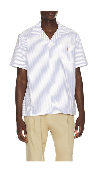  Polo Ralph Lauren Short Sleeve Lightweight Oxford Andy Stripe Camp Shirt In White. Size S. Also In M, L, Xl/1x, Xxl/2x. 