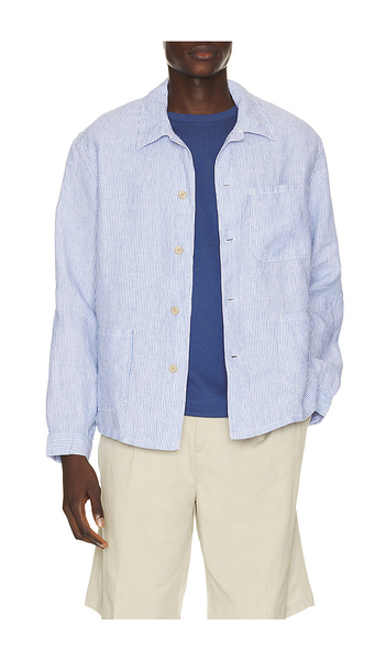  Polo Ralph Lauren Slubby Linen Striped Chore Overshirt In Blue. Size S. Also In M, L, Xl/1x, Xxl/2x. 