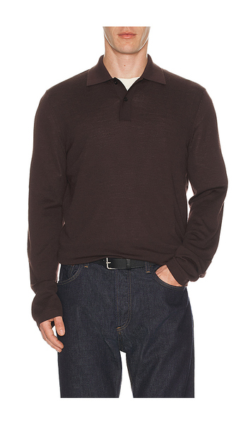  Samsoe Samsoe Sarowan Long Sleeve Polo In Chocolate. Size M. Also In Xxl/2x. 