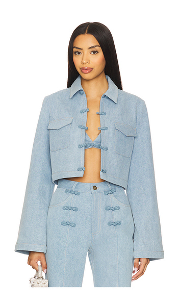  Sau Lee Bambi Denim Jacket In Blue. Size 2. Also In 4, 6, 8, 12. 
