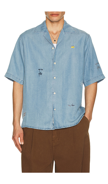  Scotch & Soda Basquiat Relaxed Fit Short Sleeved Shirt In Washed Indigo In Blue. Size S. Also In M, L, Xl/1x, Xxl/2x. 