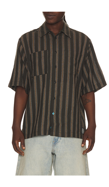  Scotch & Soda Structured Stripe Relaxed Fit Short Sleeve Shirt In Brown. Size S. Also In M, L, Xl/1x, Xxl/2x. 