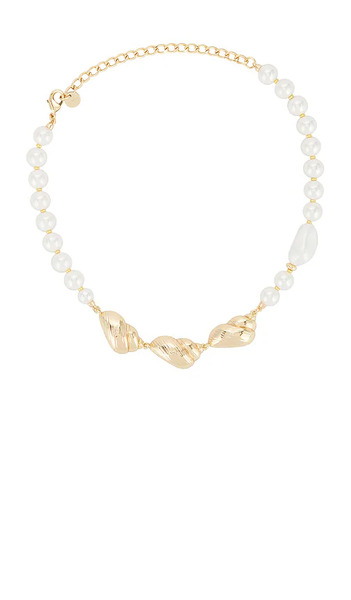  Self-portrait Gold Shell And Pearl Necklace In Metallic Gold. 
