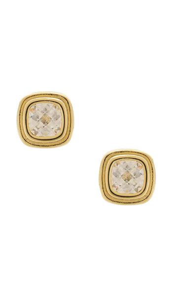  Shashi Cushion Bezel Stud In Metallic Gold. 