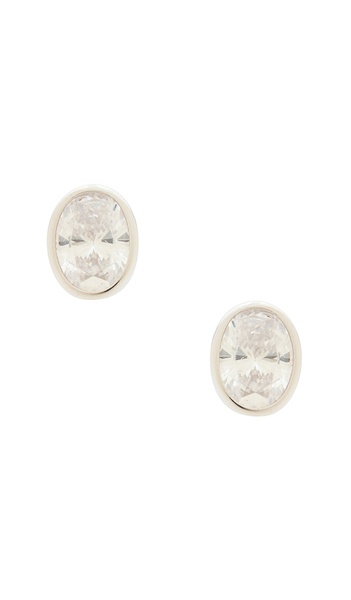  Shashi Oval Bezel Stud In Metallic Silver. 