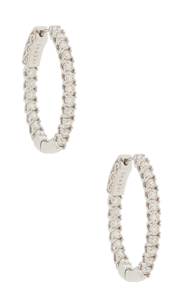  Shashi Oval Diamond Hoop In Metallic Silver. 