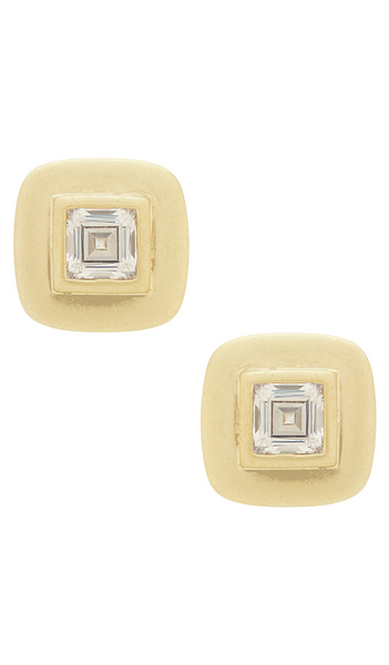  Shashi Reagan Square Studs In Metallic Gold. 
