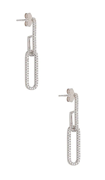  Shashi Staple Pave Earring In Metallic Silver. 