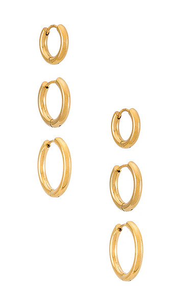  Shashi Triples Hoop Set Of 3 In Metallic Gold. 